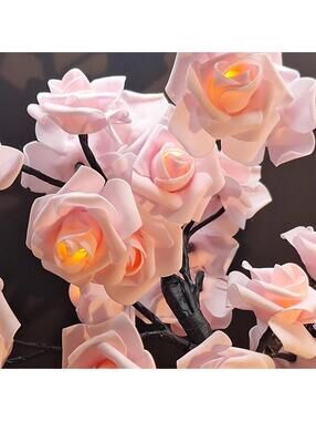 Pink Rose Tree Lamp Home Decor LED Batterie Operated 18 Inches
